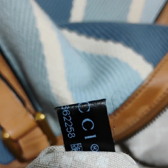 SALE! Auth Gucci Blue & White Striped Leather Trim Travel/Duffle Bag W Strap - Picture 15 of 16